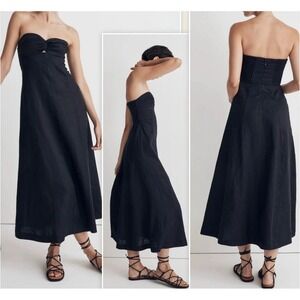 Madewell 100% Linen Cutout Strapless Midi Dress Size‎ 10 Boho Fairy Whimsical